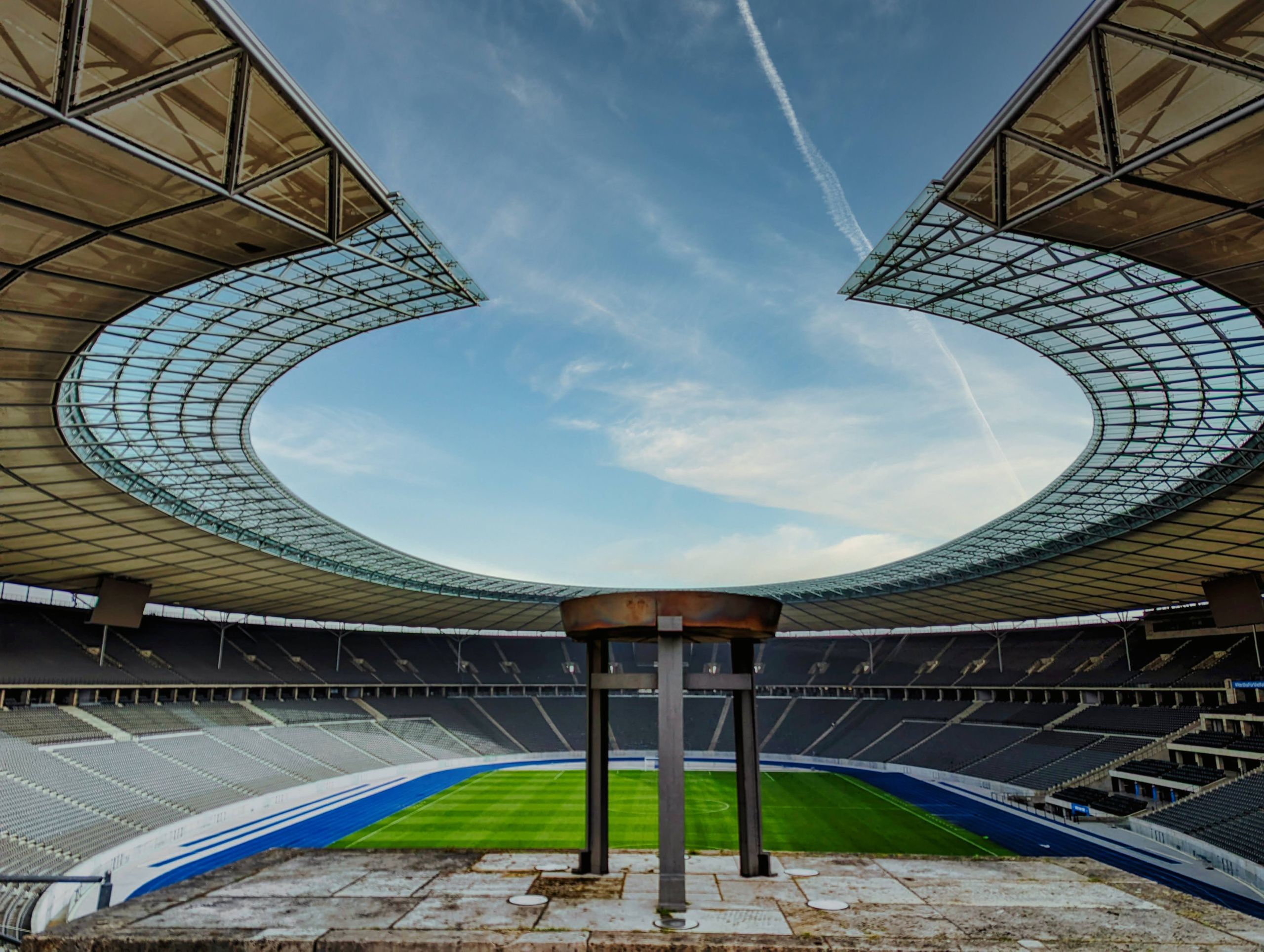 Interior view of the Olympic Stadium in Berlin, showcasing its impressive architecture.